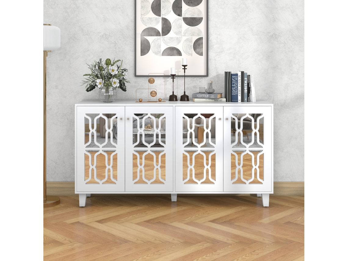 Cômoda Espelhada Branca 4 Paineis Laminados Portas Removíveis Design Elegante ZIWEI STORE