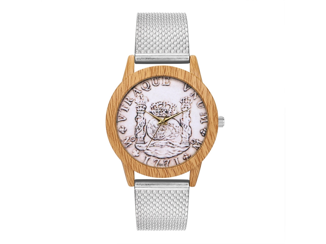 Reloj De Cuarzo Unisex Pareja Correa De Acero Malla Grabado Plata Zhoulianfa