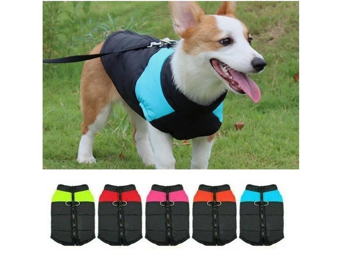 Casaco impermeável Rebe-coat para cães de pequeno porte, casaco quente de inverno com arnês, tamanhos P-GG, verde.