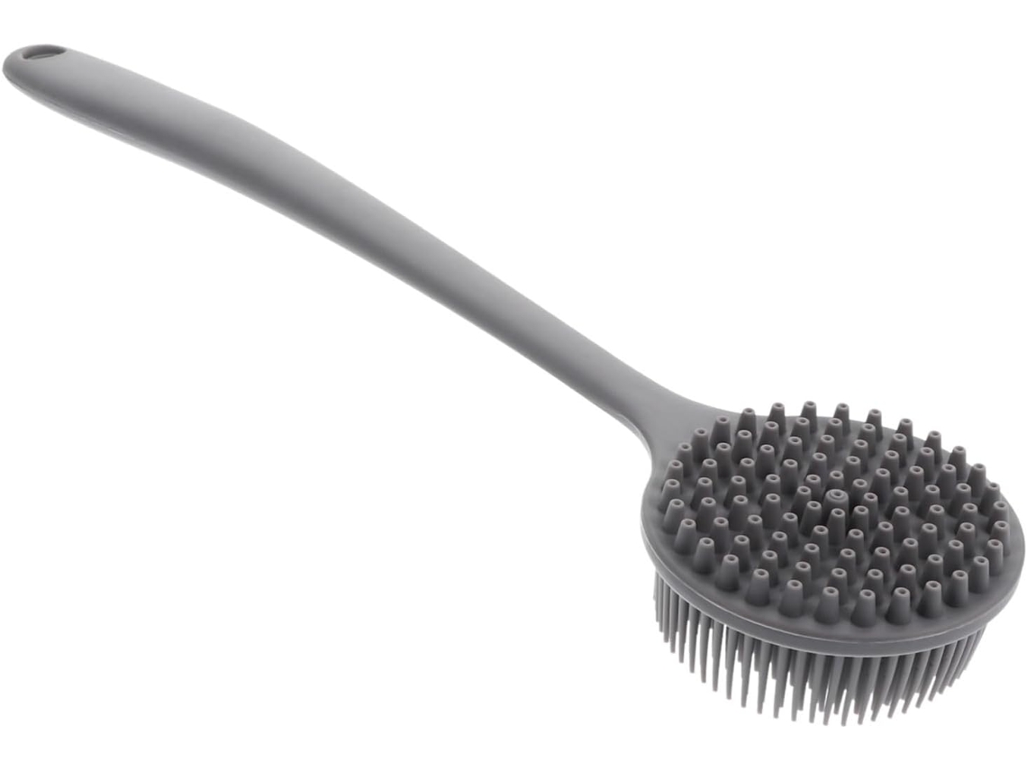 Escova De Banho Esfoliante Silicone Valiclud Com Cabo Longo, Cinza, Para Massagem Corporal E Banho, Suave, Ergonômica E