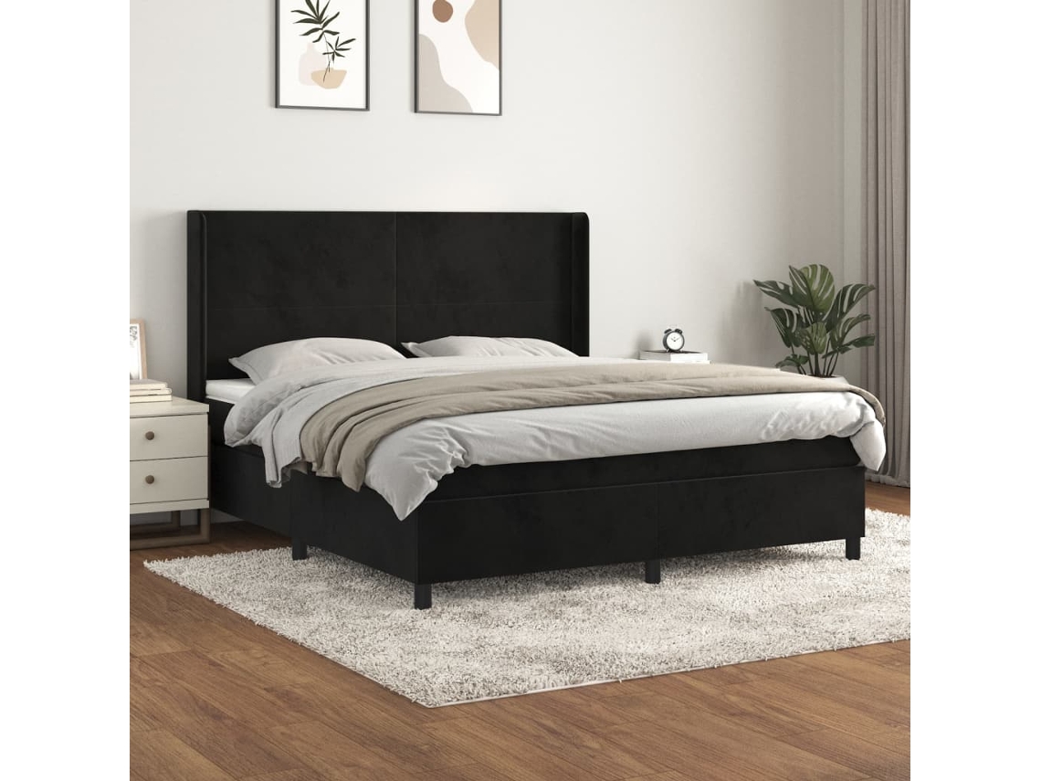Vidaxl Cama Com Molas/colchão 160x200 Cm Veludo Preto