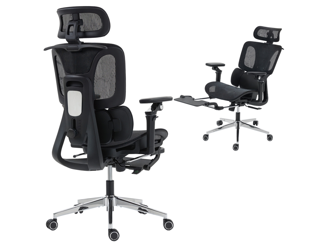 Cadeira De Escritório Ergonómica Preta Braços 6d, Apoio De Cabeça E Assento Reguláveis 67x71x133 Cm