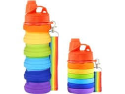 Garrafa de Água Nova Line para Crianças 500ml, Silicone Plegável com Cordão, BPA Free