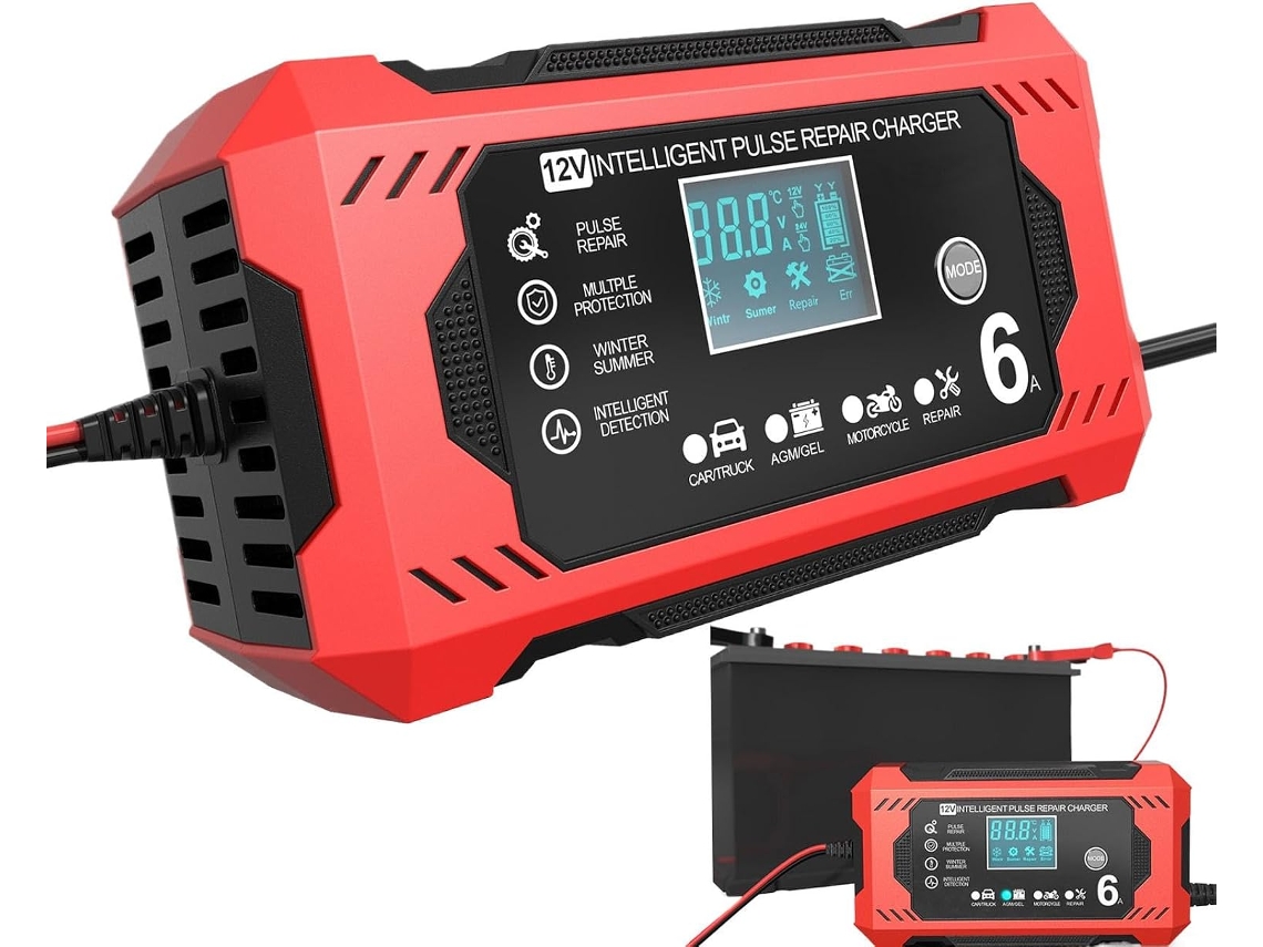 Carregador De Manutenção De Bateria De Carro 12v6a Com Tela De Exibição