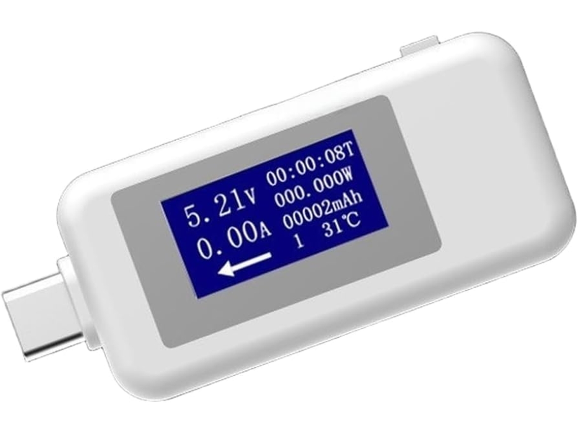 Voltímetro E Amperímetro Digital Usb-c 30v 5.1a (carcaça Branca)