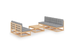 Vidaxl 6 Pcs Conjunto Lounge De Jardim Com Almofadões Pinho Maciço