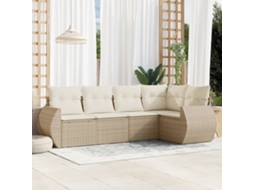 Vidaxl 5 Pcs Conjunto De Sofás P/ Jardim Com Almofadões Vime Pe Bege