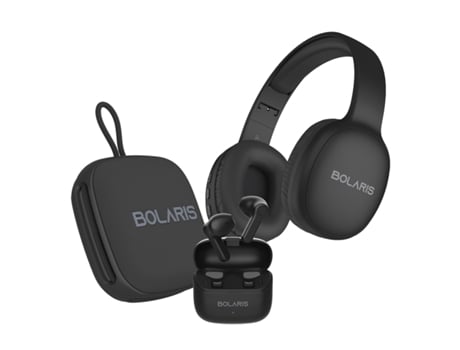 BOLARIS Auscultadores Estéreo 3 em 1 Malaga / Coluna Bluetooth / Conjunto de Áudio dos Auscultadores Valencia Preto