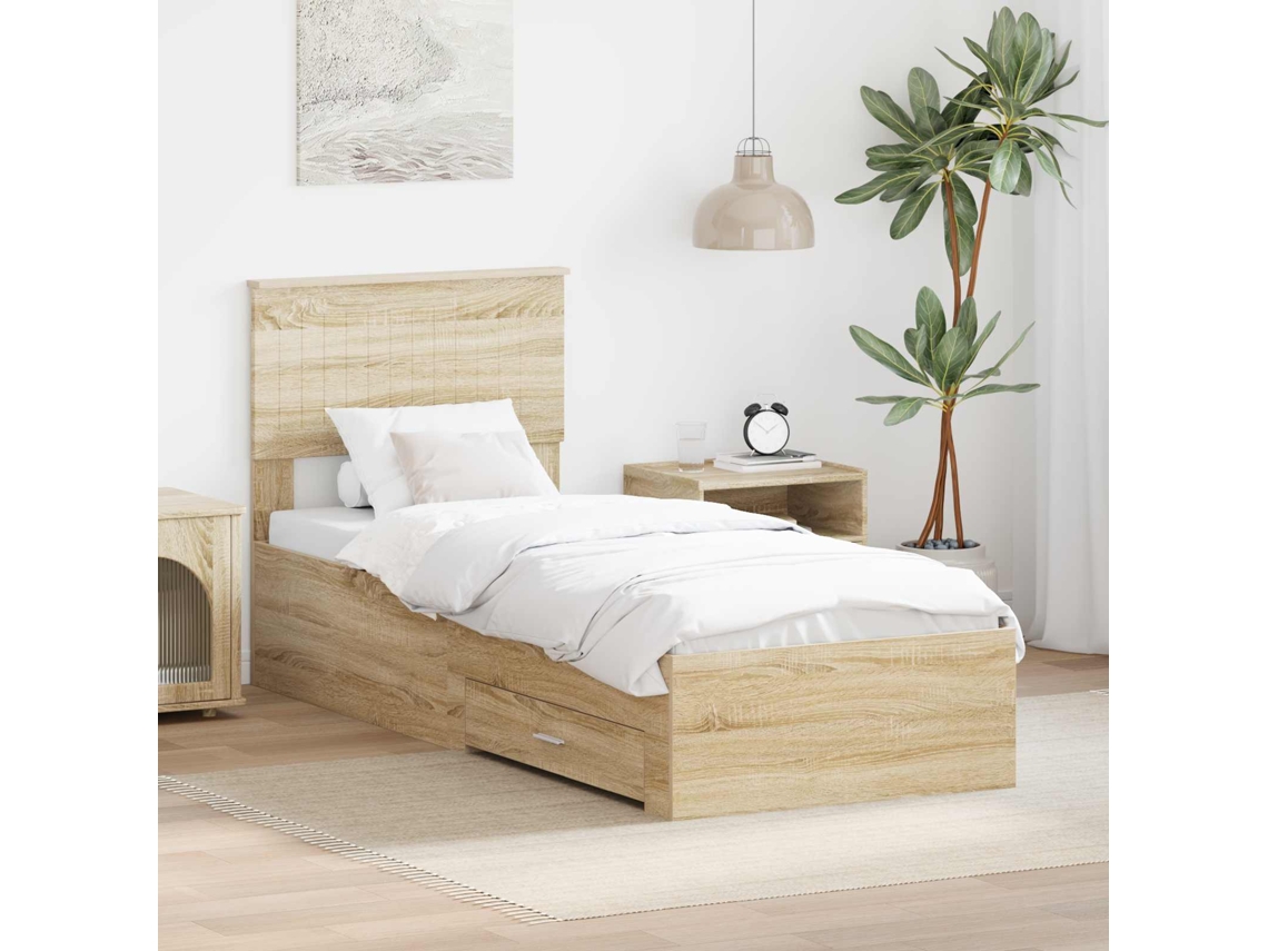 Vidaxl Estrutura Da Cama Carvalho Sonoma E Prata 75 X 190 Cm