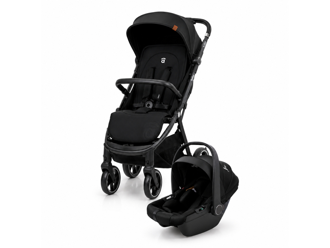 Travel System Asalvo Kibu - Carrinho Ultra-leve, Capota Com Janela, Travão Traseiro - Preto