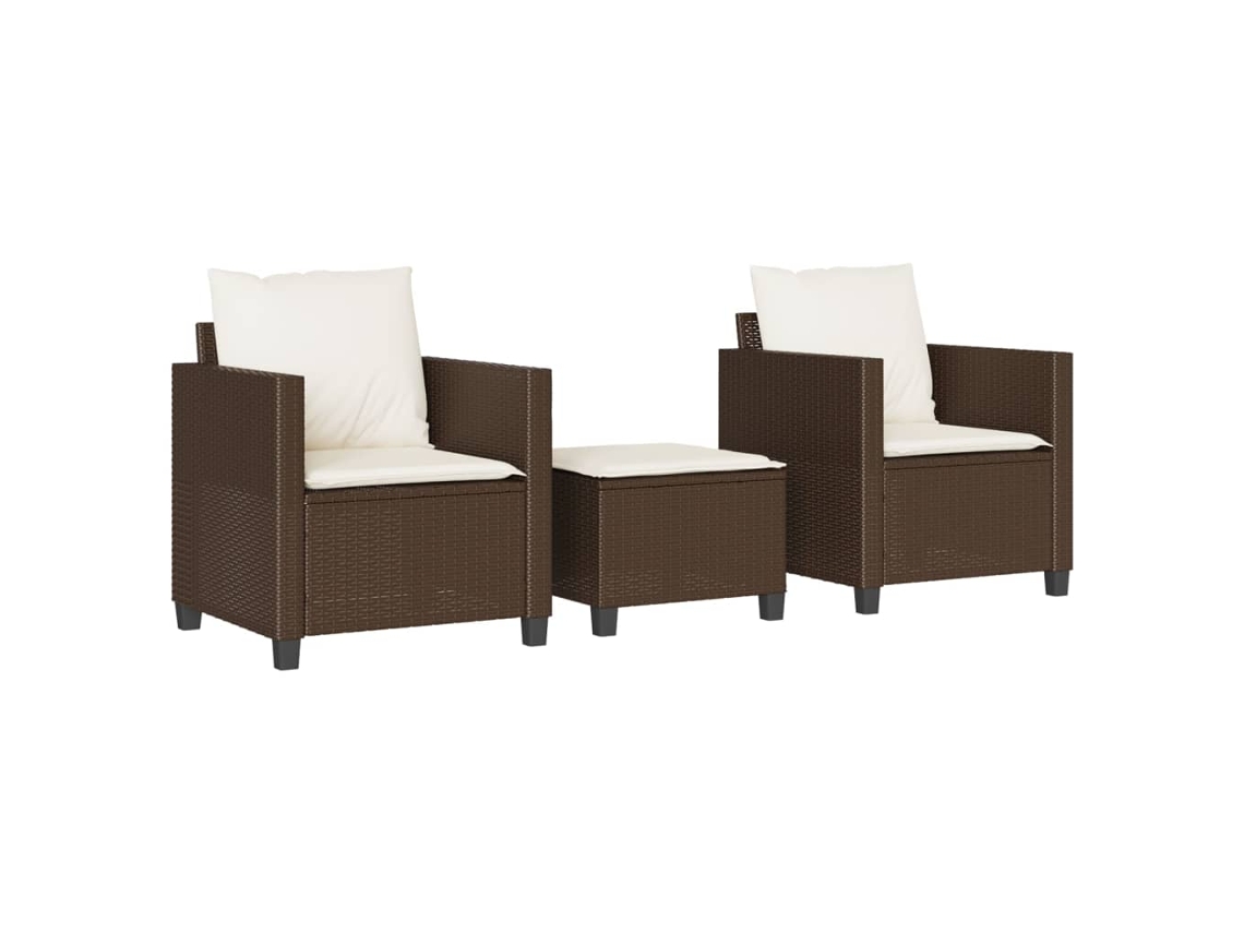 3 Pcs Conjunto Bistrô com Almofadões Vime Pe Castanho MAISON EXCLUSIVE