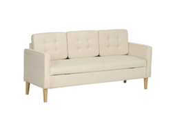 Sofá 3 Lugares Flanela Neve S/MARCA (Creme, 166,5x62x82cm, armazenamento Oculto, Encosto Acolchoado)