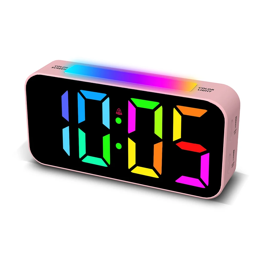 (rosa) 1 Despertador LED RGB, feito de material ABS, utiliza plugue tipo C.