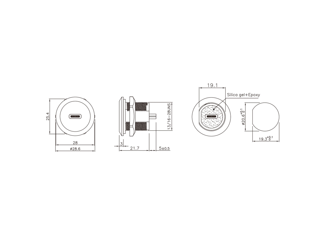 Conector Fêmea Usb C Painel Tipo C 3.1 Impermeável Com Tampa Anti-poeira