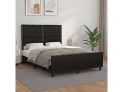 Estrutura Cama C/ Cabeceira 140x190 Cm Couro Artificial Preto