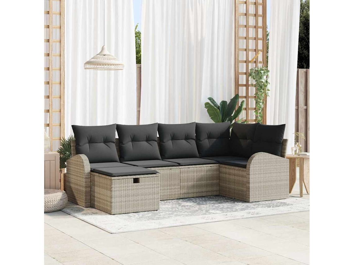 Vidaxl Conjunto De Sofá De Jardim 6 Unid. Cinzento-claro Vime Pe