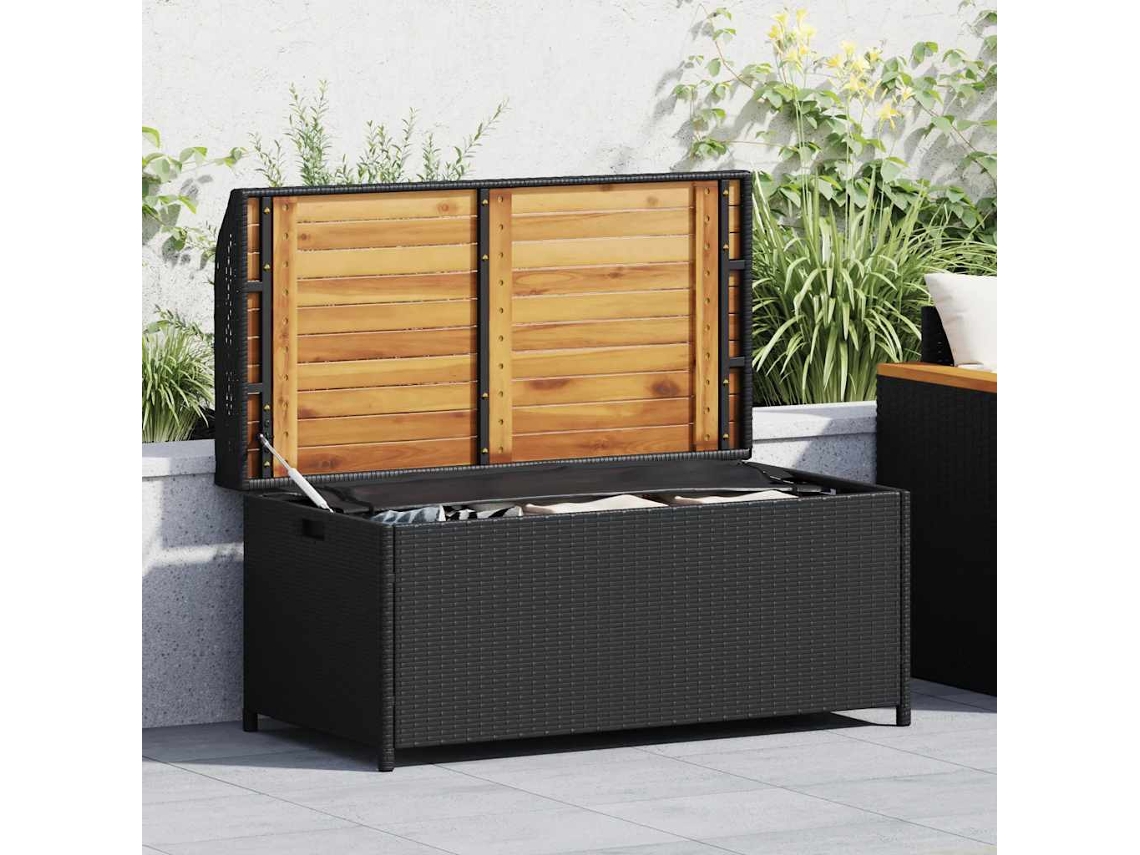 Vidaxl Banco De Arrumação 100x50x52 Cm Vime Pe E Madeira Acácia Preto
