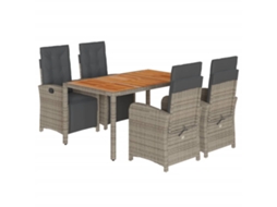 Maison Exclusive - 5 Pcs Conjunto De Jantar P/ Jardim C/ Almofadões Vime Pe Cinza
