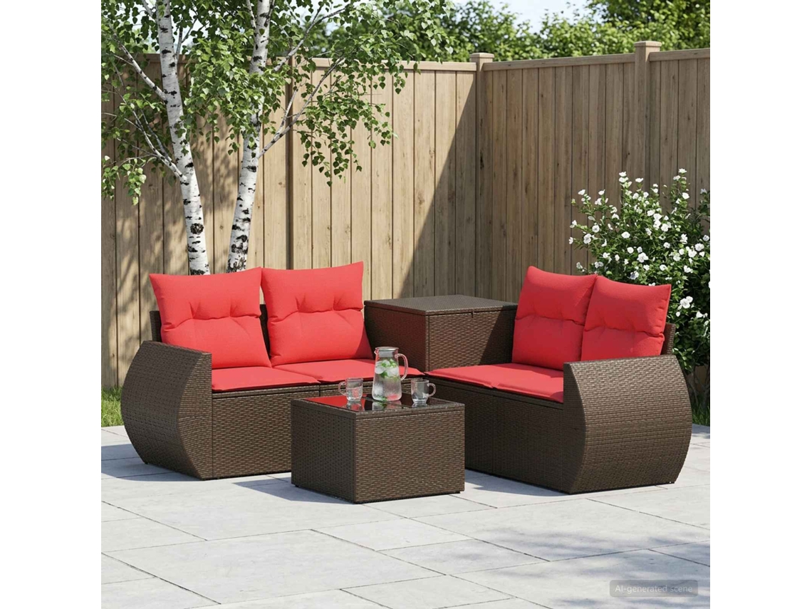 Vidaxl Conjunto De Sofás 6 Unid. Marrom E Vermelho