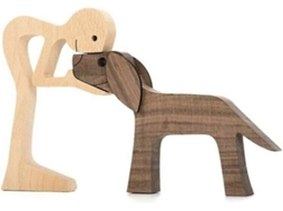 Ornamentos de Madeira Esculpidos à Mão Omni para Animais de Família, Figuras de Cão e Pessoas