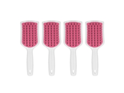 2026 Conjunto de 4 Escovas de Cabelo Curvas e Aeradas com Massageador de Remo para Desembaraçar Cabelos Grossos, Cabo Branco, Dentes Rosados, Ideal para Salão de Beleza