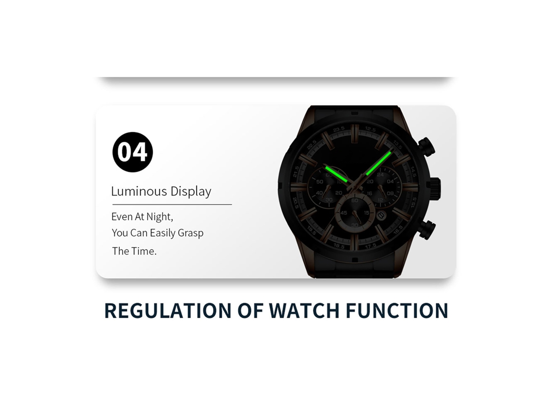 Relógio masculino Curren 8355 Luxury Classic Quartz, 3ATM, luminoso, com cronógrafo e calendário.