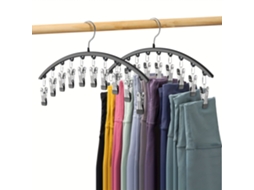 Cabideiro Curvo para Roupas, com 10 Prendedores de Roupa de Metal e 10 Adesivos para Leggings. MDUG (2 Peças)