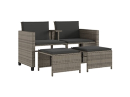 Sofá de Jardim 2 Lugares com Mesa e Bancos Vime Pe Cinzento MAISON EXCLUSIVE