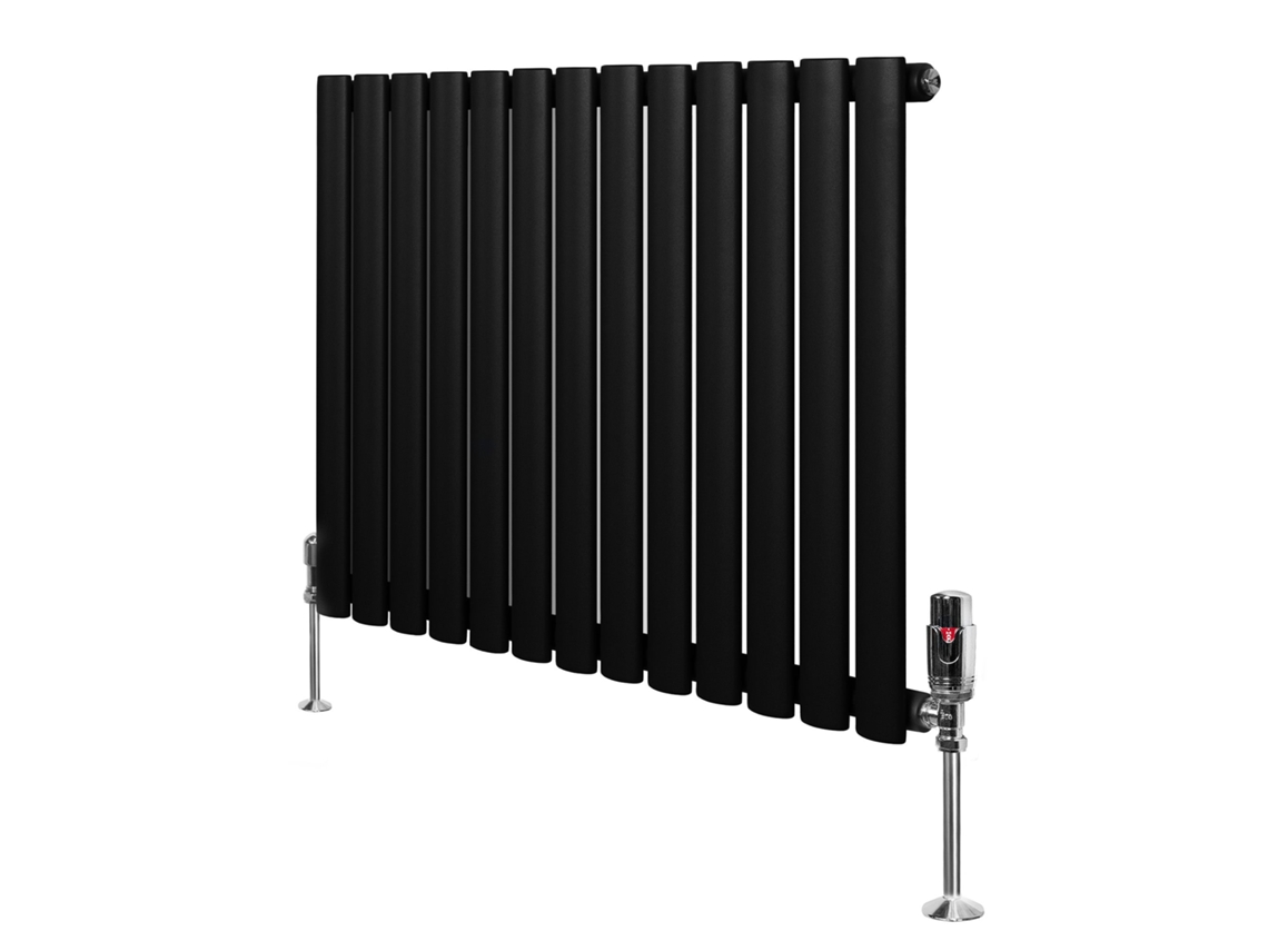 Radiador Oval De Coluna Única 600x780 Mm - Preto, 742w, Aço Carbono, Válvulas Termostáticas Cromadas, Suportes E Kit