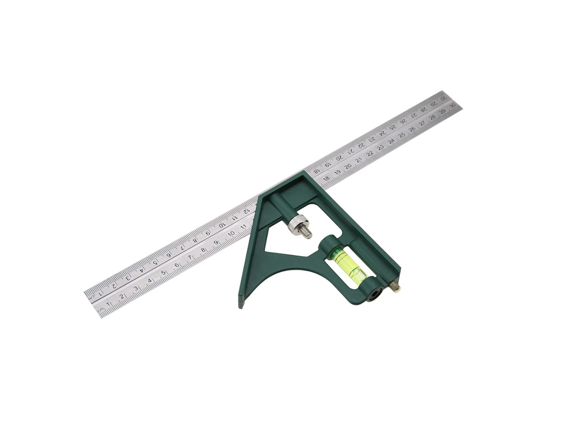 Régua Angular Quadrada Ajustável de Aço Inox 300mm com Nível
