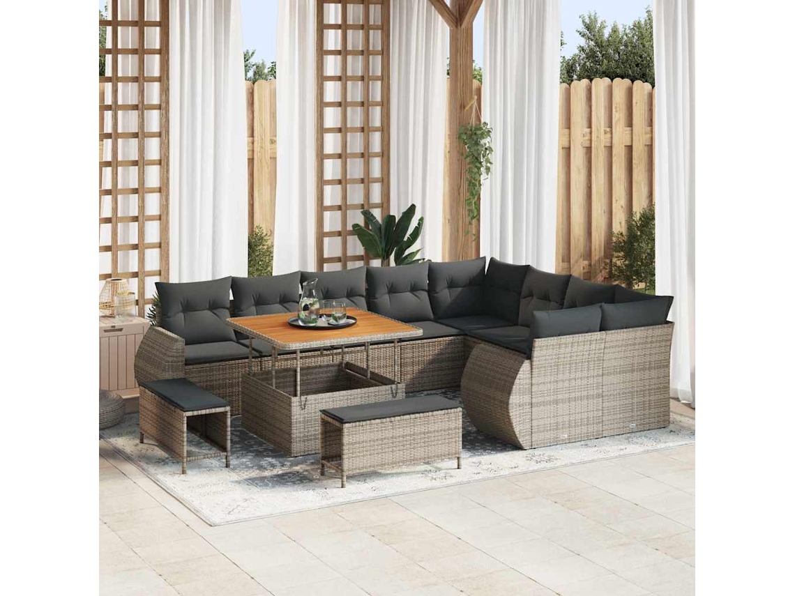 Vidaxl Conjunto De Sofá De Jardim 12 Pcs Cinzeto Vime Pe