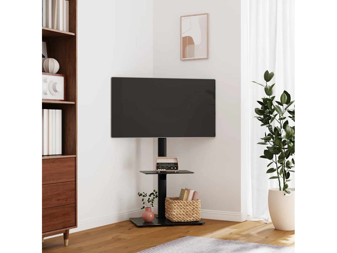Vidaxl Suporte de Canto para Tv 32 65 Polegadas C/ 2 Prateleiras Preto
