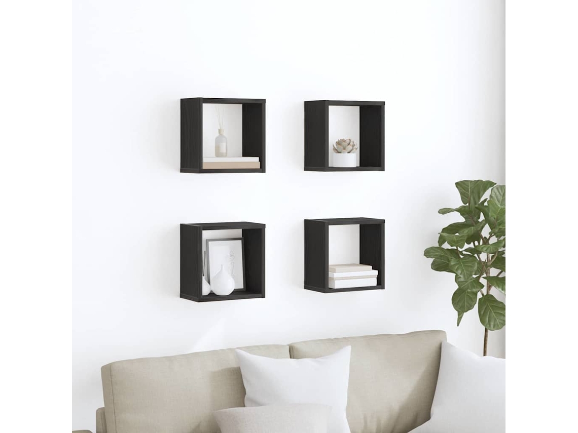 Vidaxl Prateleiras De Parede 4 Pcs Carvalho Preto Madeira Processada