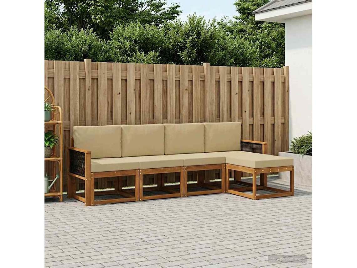Vidaxl Conjunto De Sofás Para Exterior 5 Unid. Natural E Bege