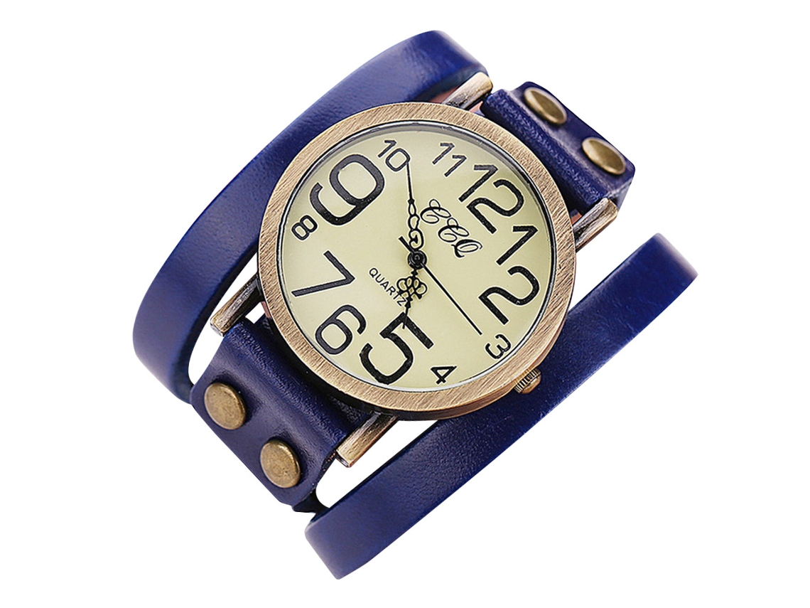 Relógio de quartzo unissex com pulseira vintage em couro PU CCQ (azul)