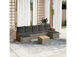 Vidaxl 8 Pcs Conjunto Sofás De Jardim C/ Almofadões Vime Pe Cinzento