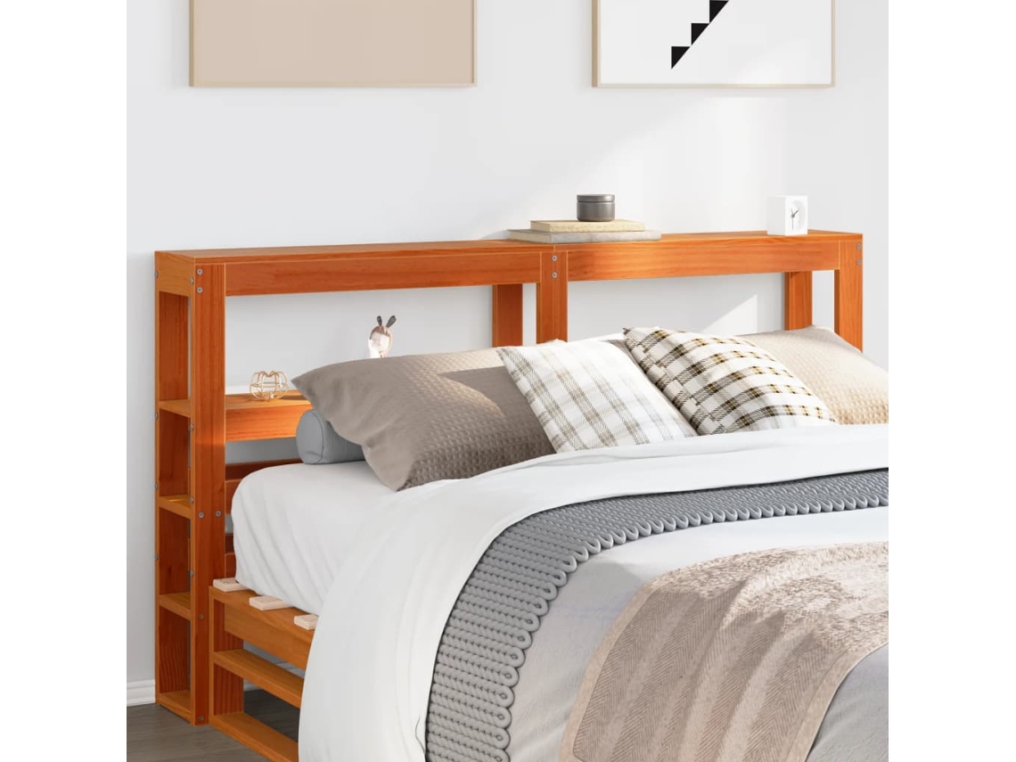 Vidaxl Cabeceira Com Prateleiras 150 Cm Pinho Maciço Castanho-mel