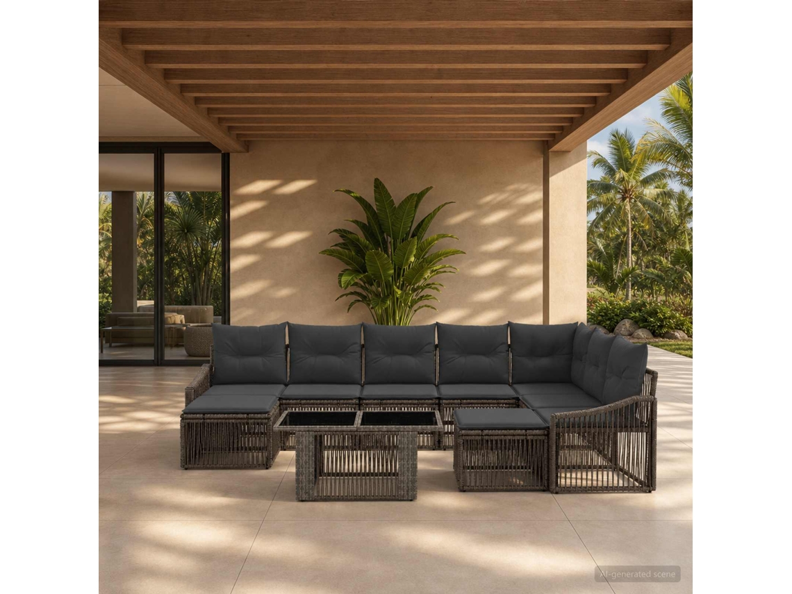 Vidaxl Conjunto De Sofá De Jardim 10 Unid. Cinza E Cinza Escuro