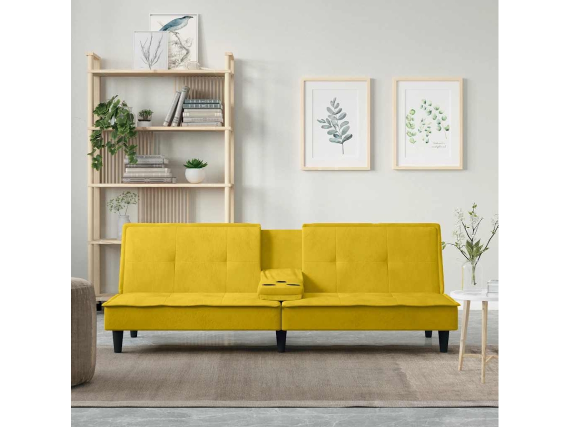 Vidaxl Sofá-cama Com Suporte Para Copos Veludo Amarelo