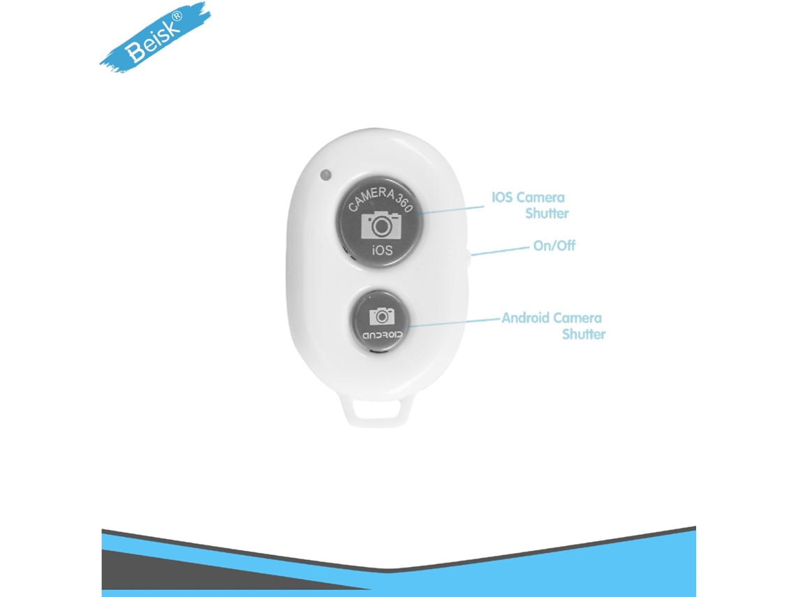 Totalmente Branco Bluetooth Selfie Remote | 10m Range Plug Play Obturador Sem Fio Para Ios / Android