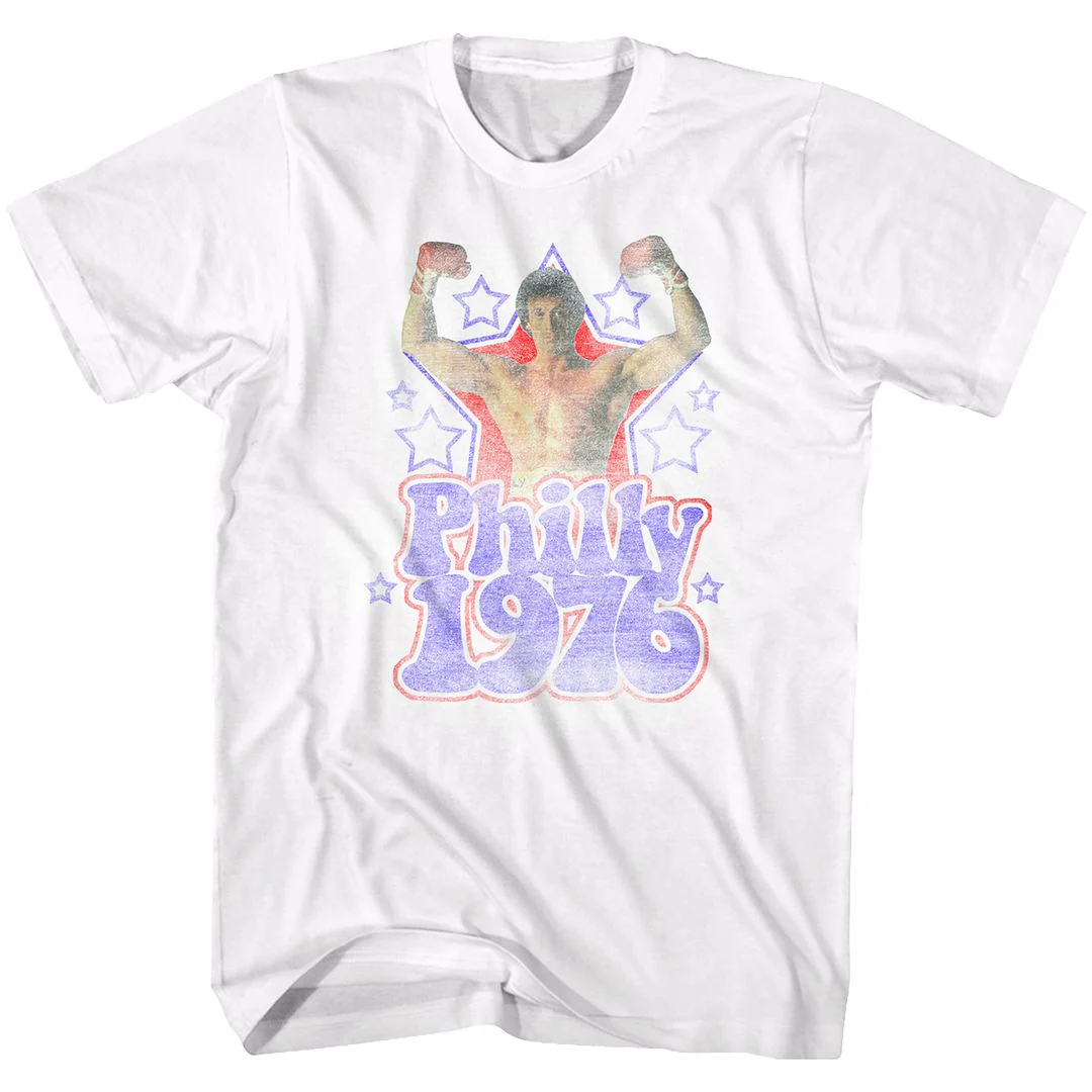 Unisex Adult T-shirt Rockinstone Rocky Movie Philly 1976 White Sizexl