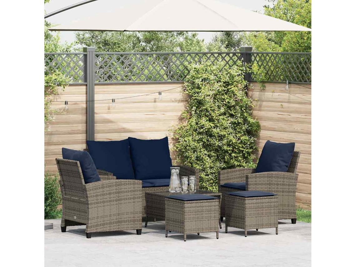 Vidaxl 6 Pcs Conjunto Sofás De Jardim Com Almofadões Vime Cinzento
