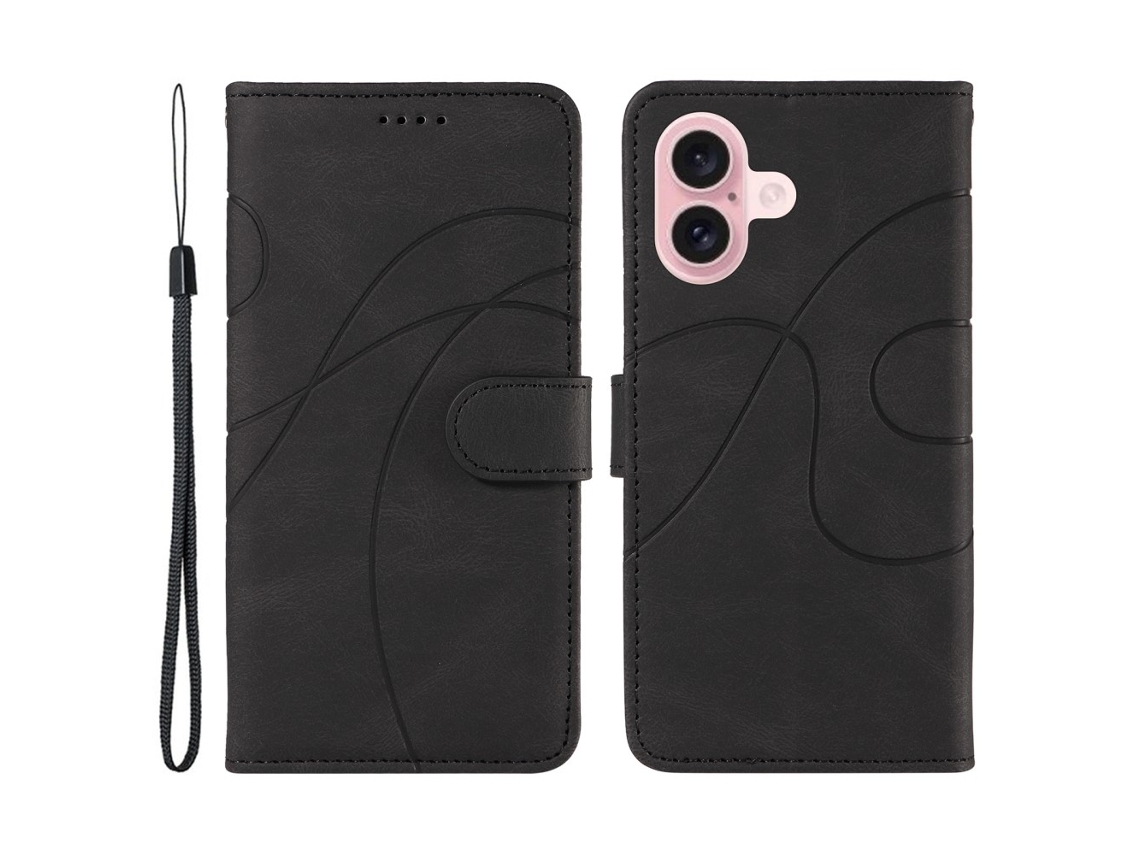 Capa Em Couro Pu Para Apple Iphone 16 - Preto
