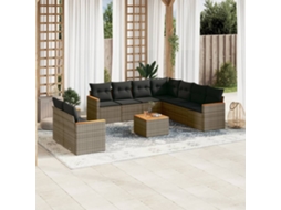 Vidaxl 10 Pcs Conjunto Sofás De Jardim C/ Almofadões Vime Pe Cinzento