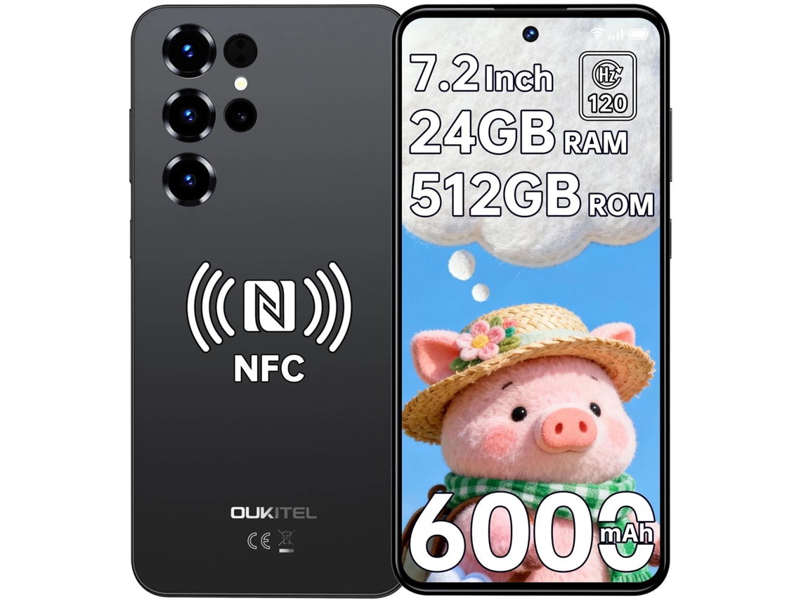 Smartphone OUKITEL C68 24gb 512gb 7,2 Polegadas 120hz 6000mah 64mp Android 15 Nfc Dual Sim 4g, Preto