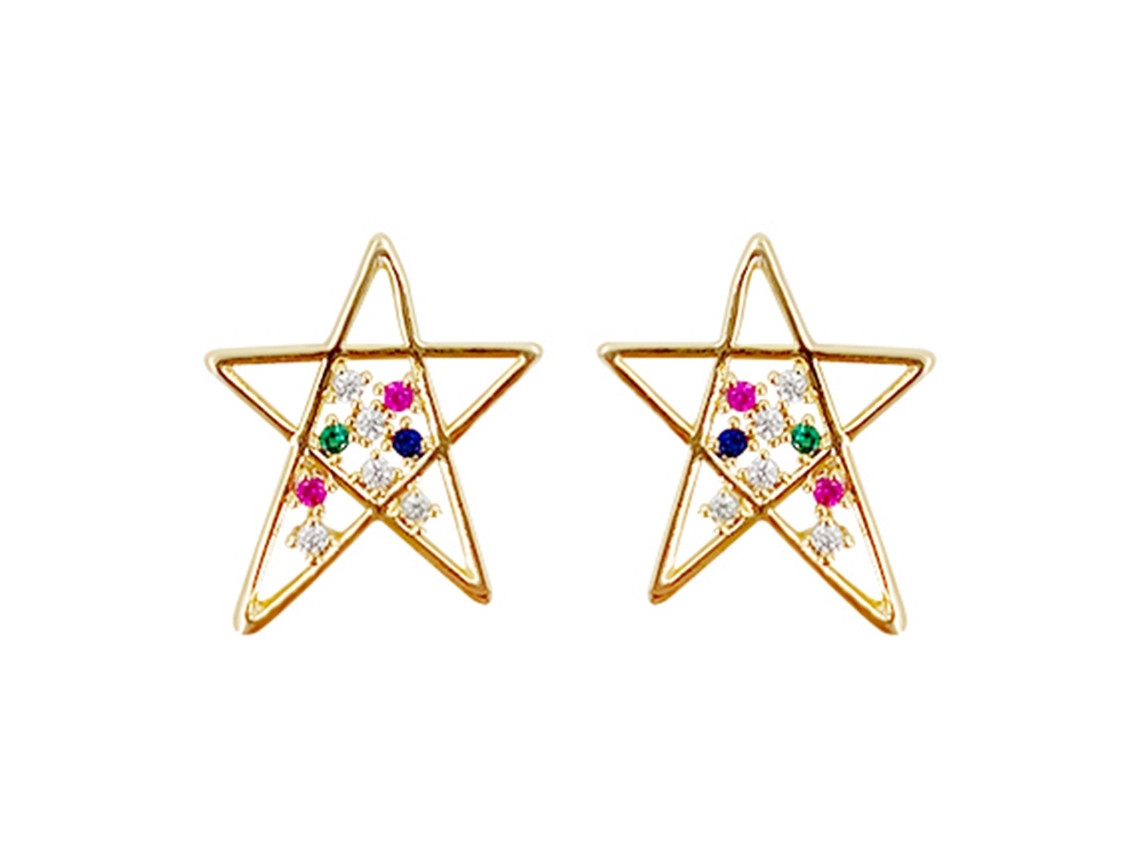 Brincos De Ouro Com Zircônia Estrela De Cinco Pontas