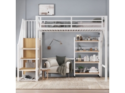 Cama De Ferro Beliche, Estante 4 Andares Com Rodízios, Grade, Armário Canto Com Escada E Cabideiro, Ferro+mdf, Branco+natural, 90x200cm.