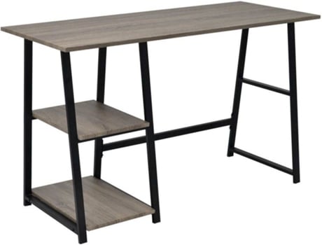 Secretária  2 Prateleiras Cinzento (120x50x73cm - MDF e Metal)