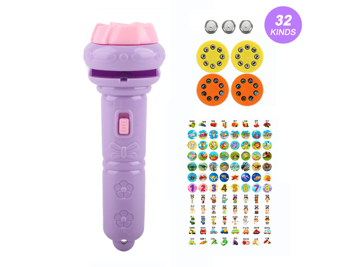 Projetor Lanterna Para Crianças 32 Padrões Animais Brinquedo Educativo Científico Luminoso Roxo