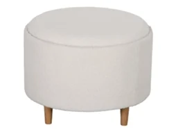 Puf 56x42 Redondo Otomano Estofado Pés Madeira Branco VOLTEDGE